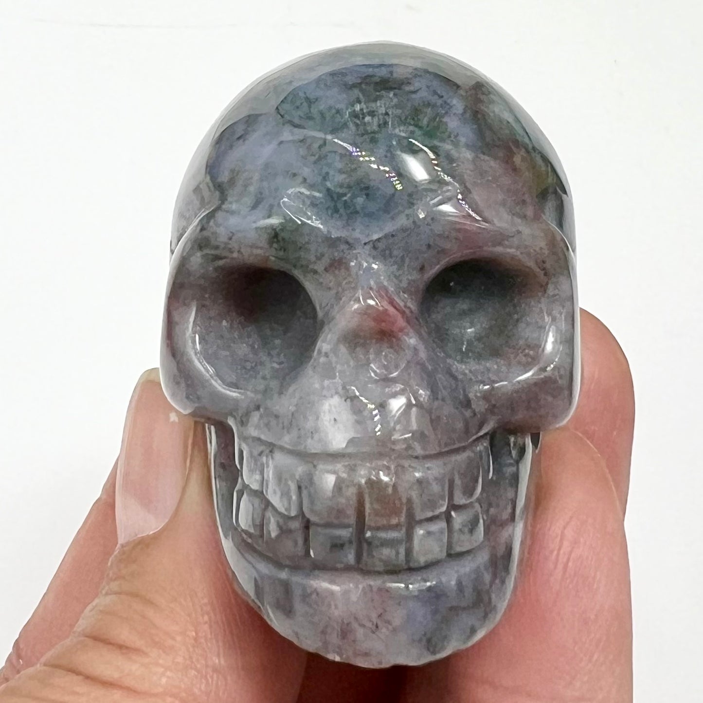 Moss Agate Ocean Jasper Skull 2 Inches Hand Carved Crystal Carving