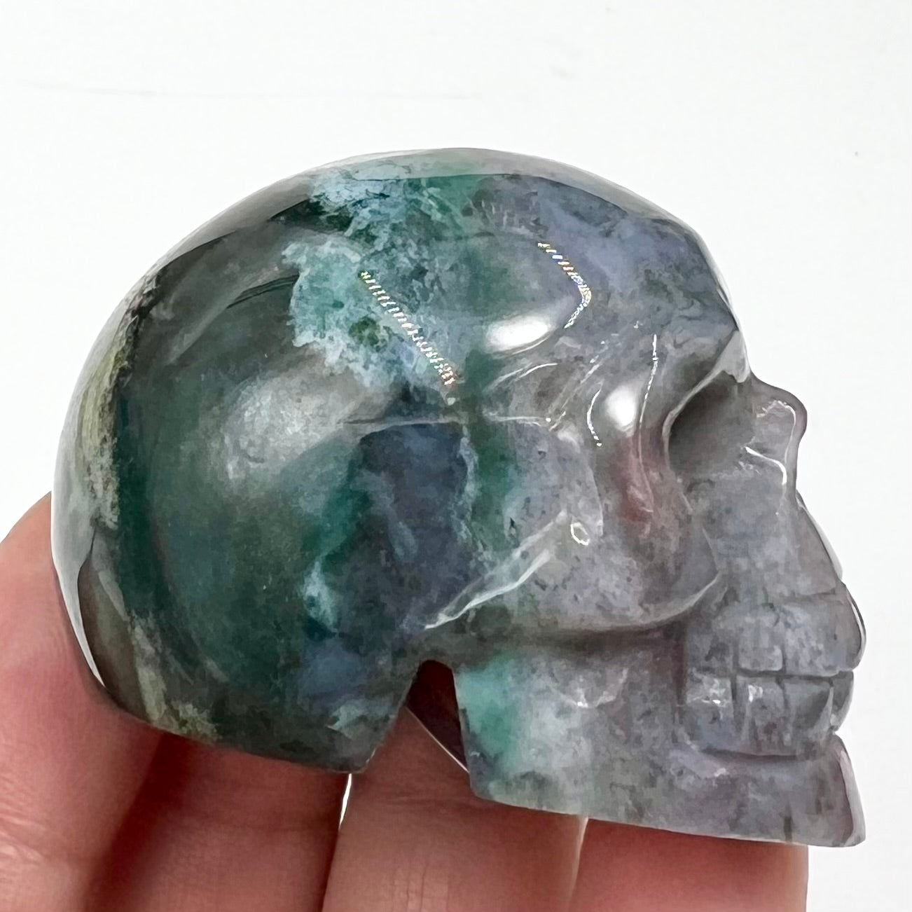 Moss Agate Ocean Jasper Skull 2 Inches Hand Carved Crystal Carving