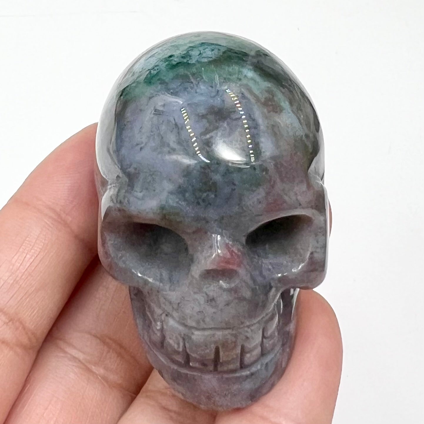 Moss Agate Ocean Jasper Skull 2 Inches Hand Carved Crystal Carving