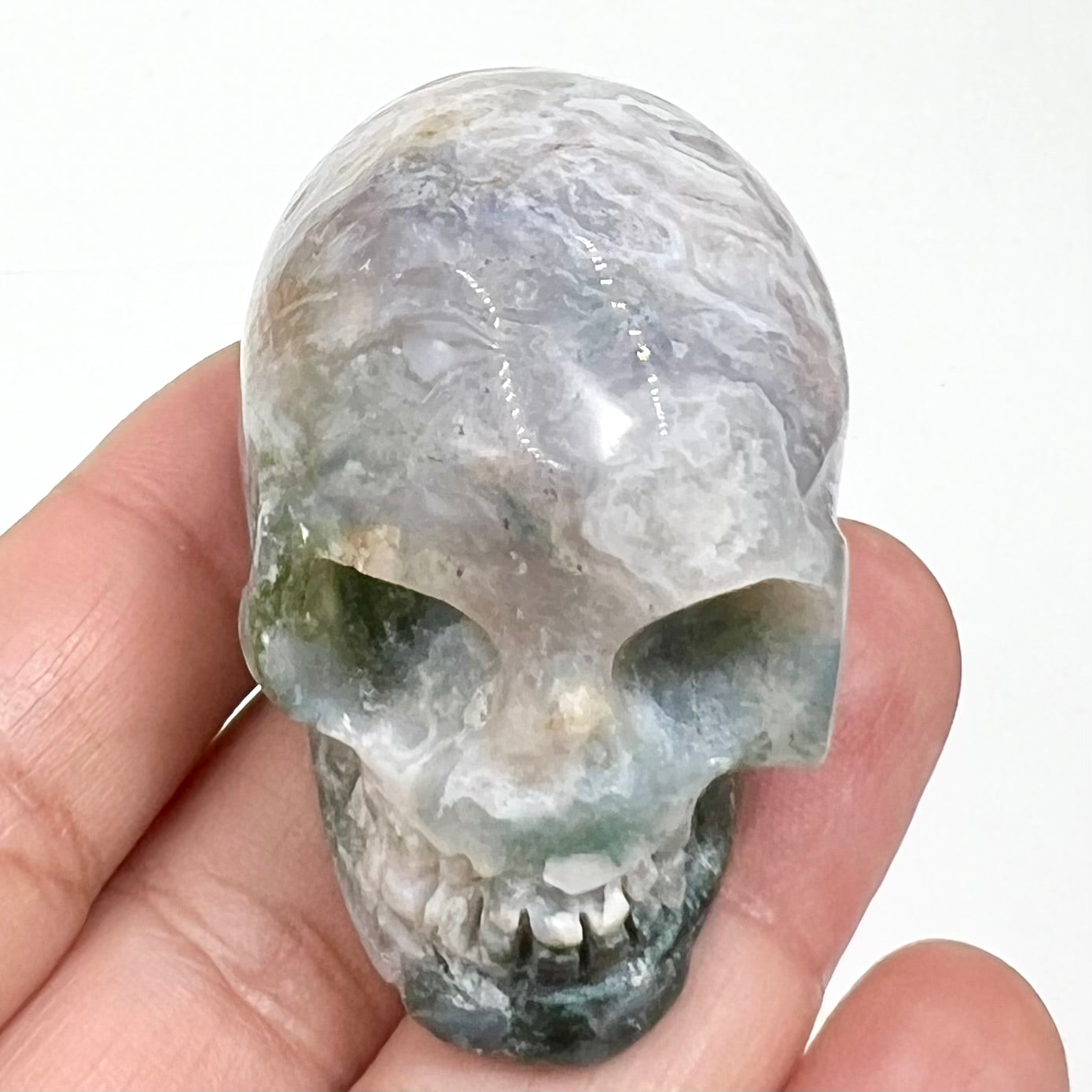 Moss Agate Ocean Jasper Skull 2 Inches Hand Carved Crystal Carving