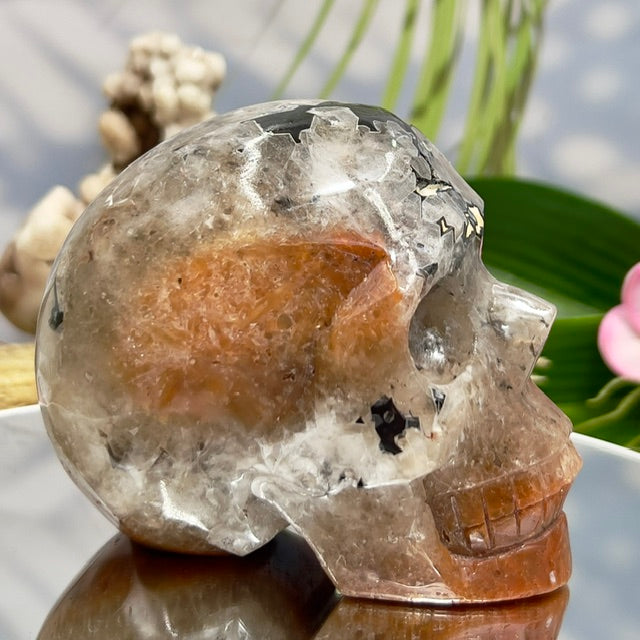 Mosaic Chalcedony Quartz Rare Skull Healing Crystal Carving 977g