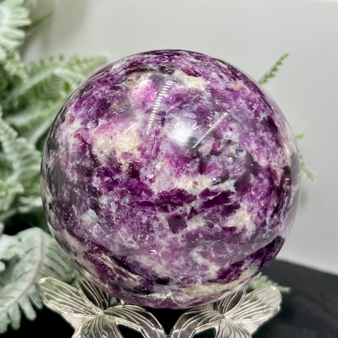 Purple Mica Lithium Lepidolite Sphere High Grade Crystal Ball 674g 78mm