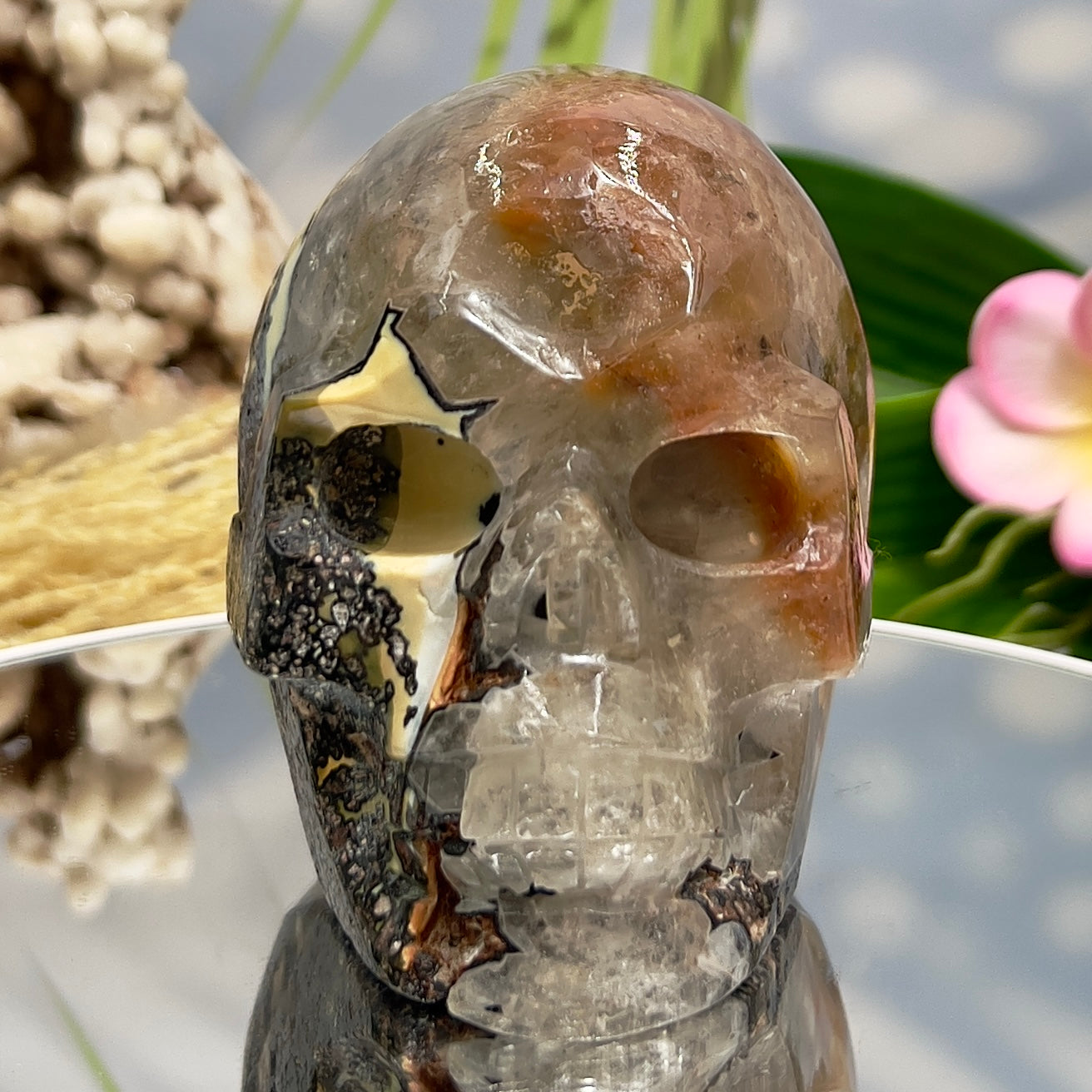 Mosaic Chalcedony Quartz Rare Skull Healing Crystal Carving 869g