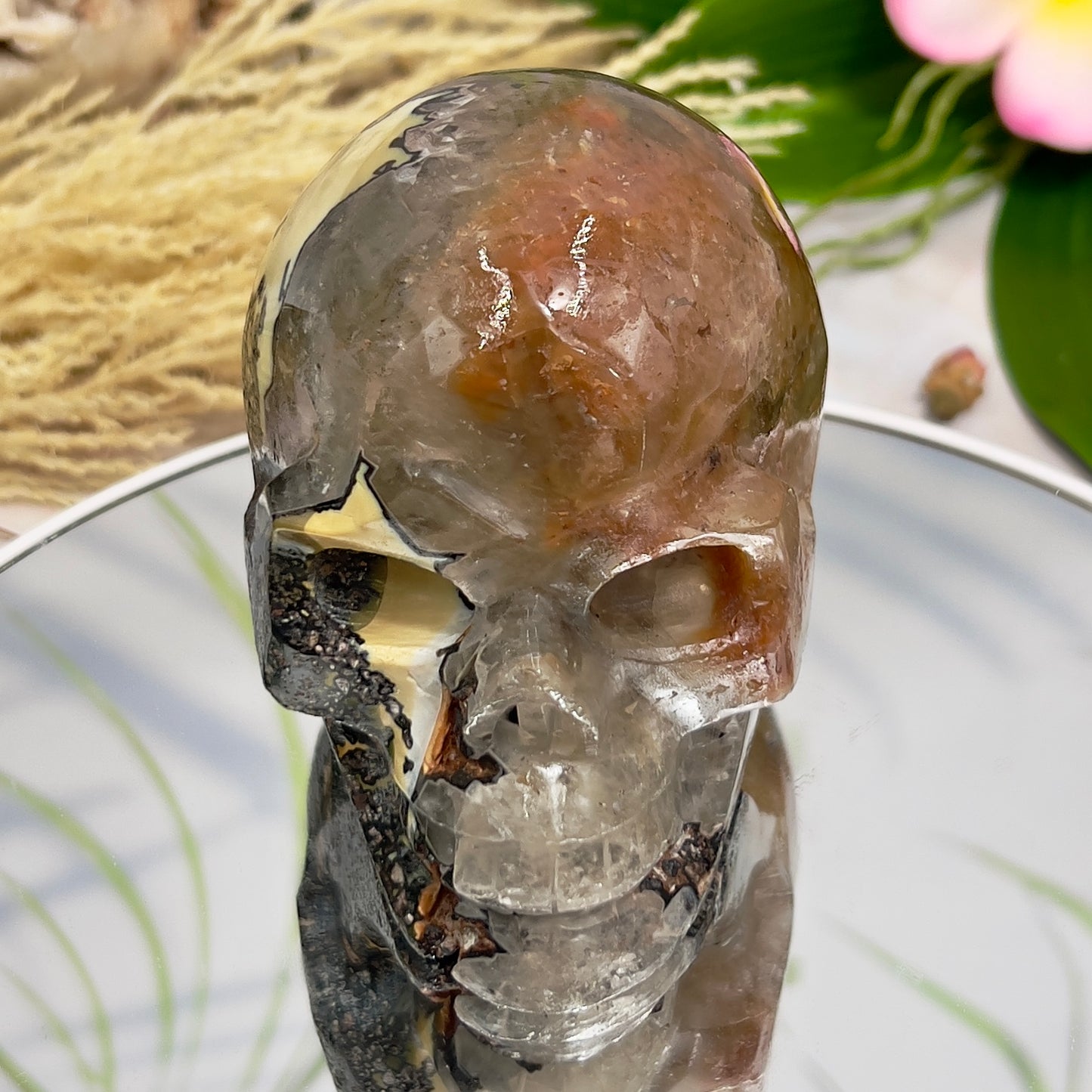 Mosaic Chalcedony Quartz Rare Skull Healing Crystal Carving 869g