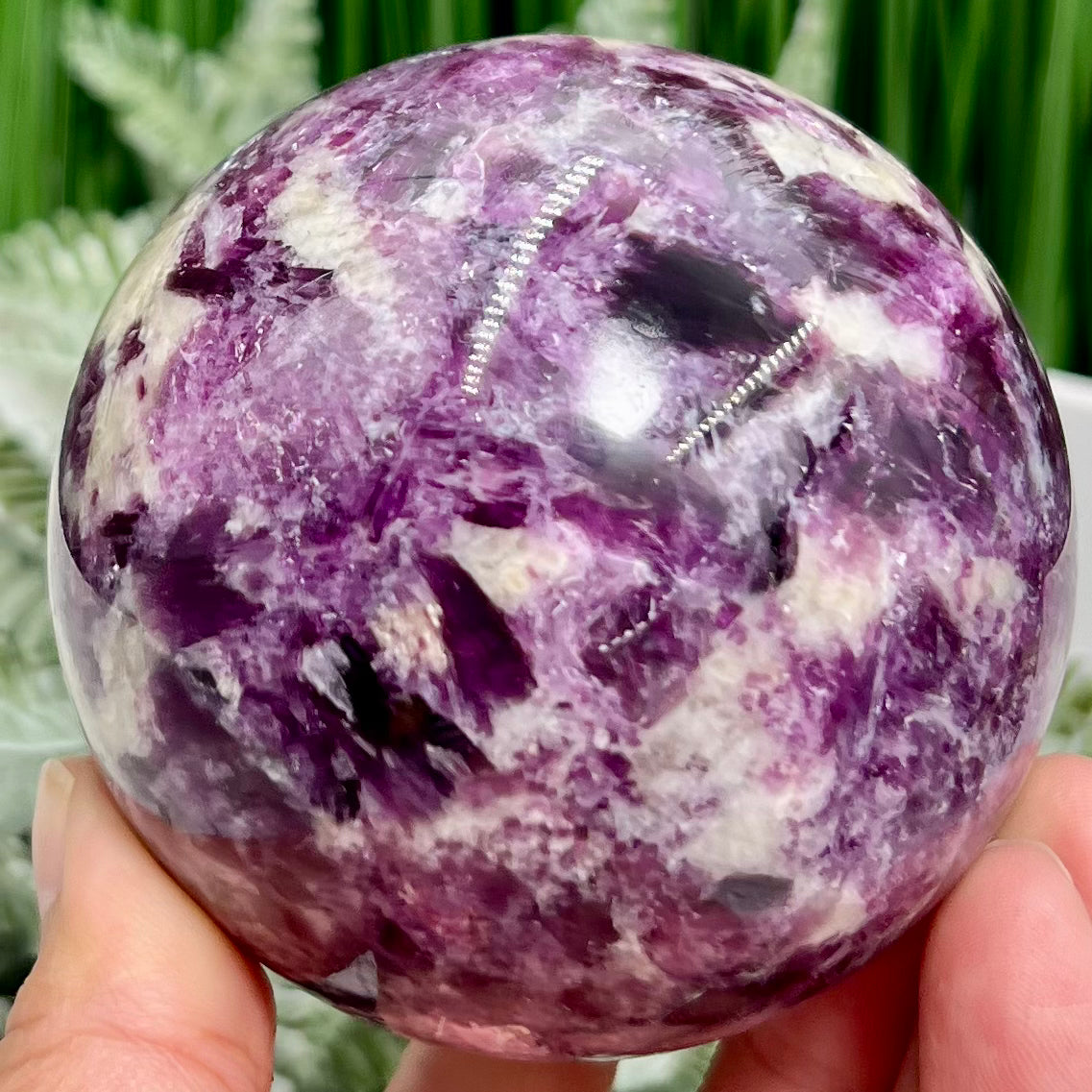 Purple Mica Lithium Lepidolite Sphere High Grade Crystal Ball 674g 78mm