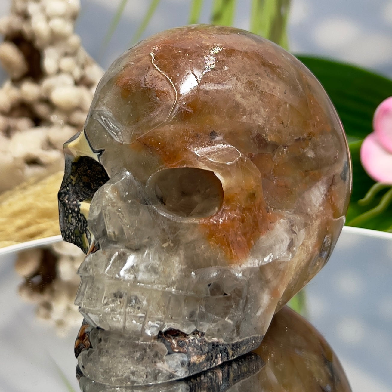 Mosaic Chalcedony Quartz Rare Skull Healing Crystal Carving 869g