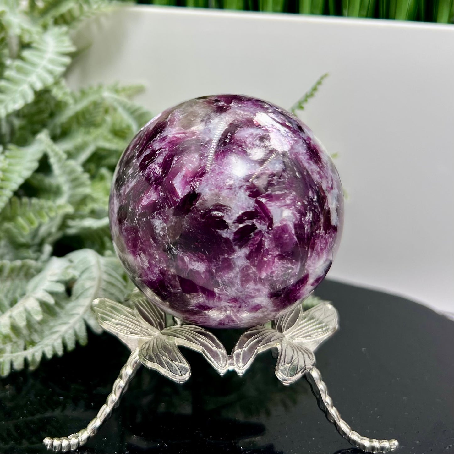 Purple Mica Lithium Lepidolite Sphere High Grade Crystal Ball 486g 70mm