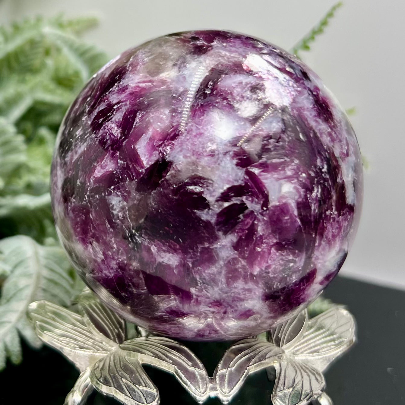 Purple Mica Lithium Lepidolite Sphere High Grade Crystal Ball 486g 70mm