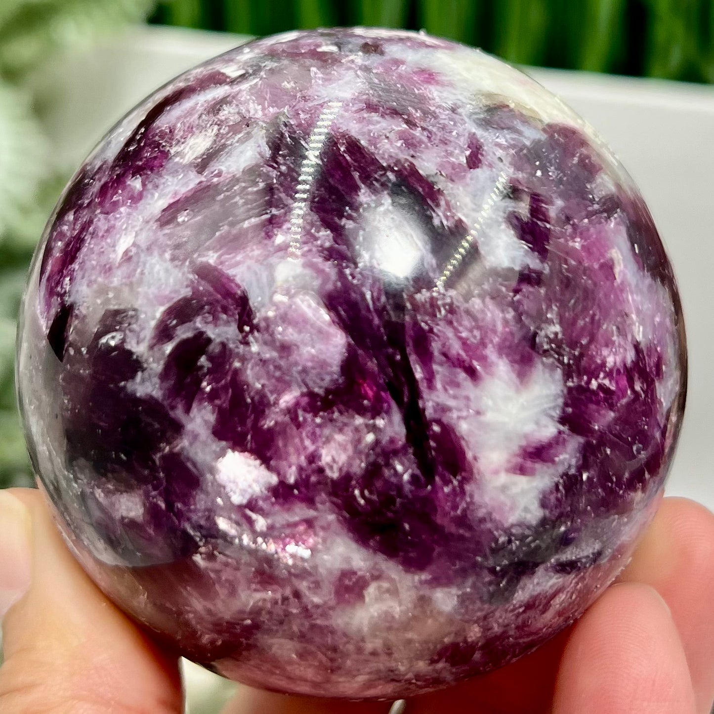 Purple Mica Lithium Lepidolite Sphere High Grade Crystal Ball 486g 70mm