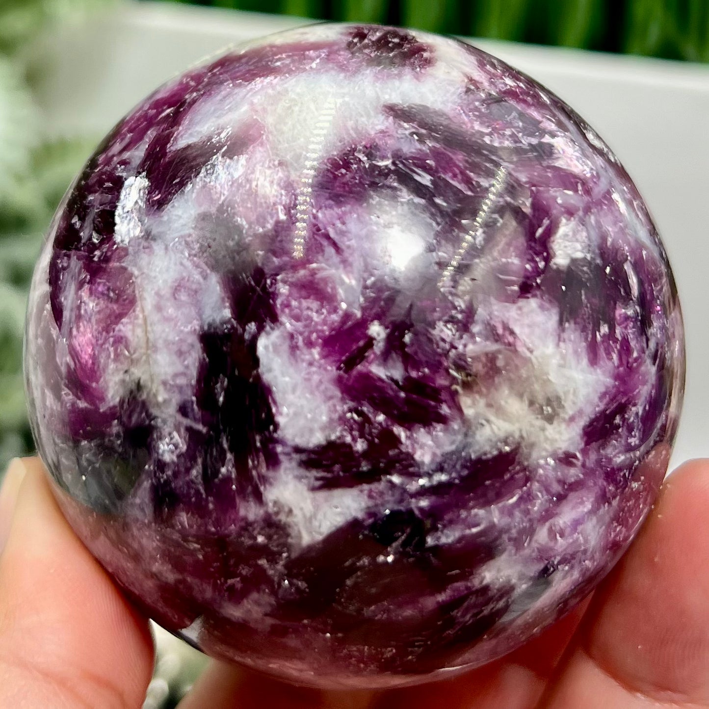 Purple Mica Lithium Lepidolite Sphere High Grade Crystal Ball 486g 70mm