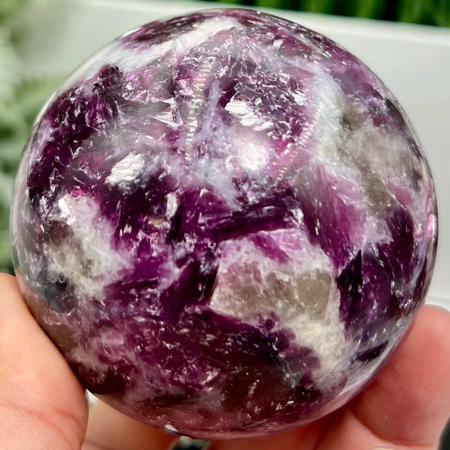 Purple Mica Lithium Lepidolite Sphere High Grade Crystal Ball 486g 70mm