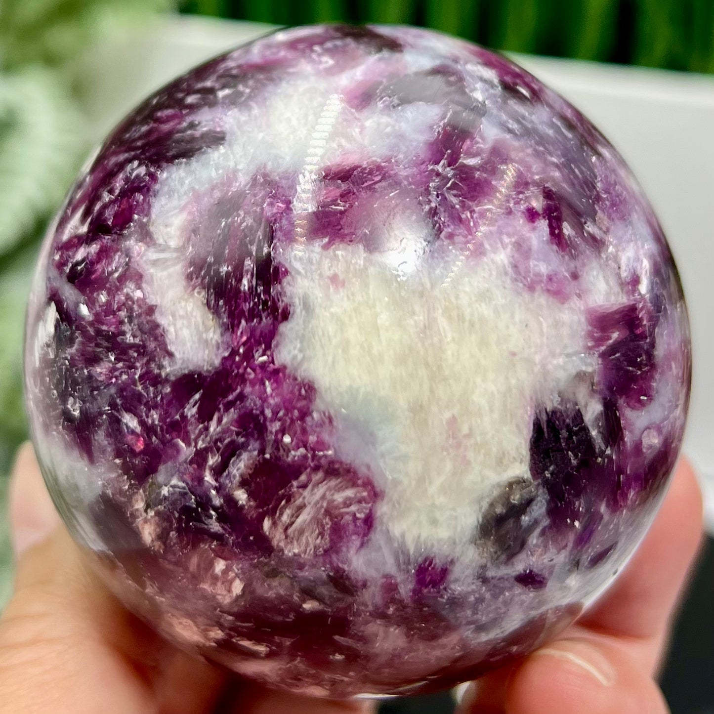 Purple Mica Lithium Lepidolite Sphere High Grade Crystal Ball 486g 70mm