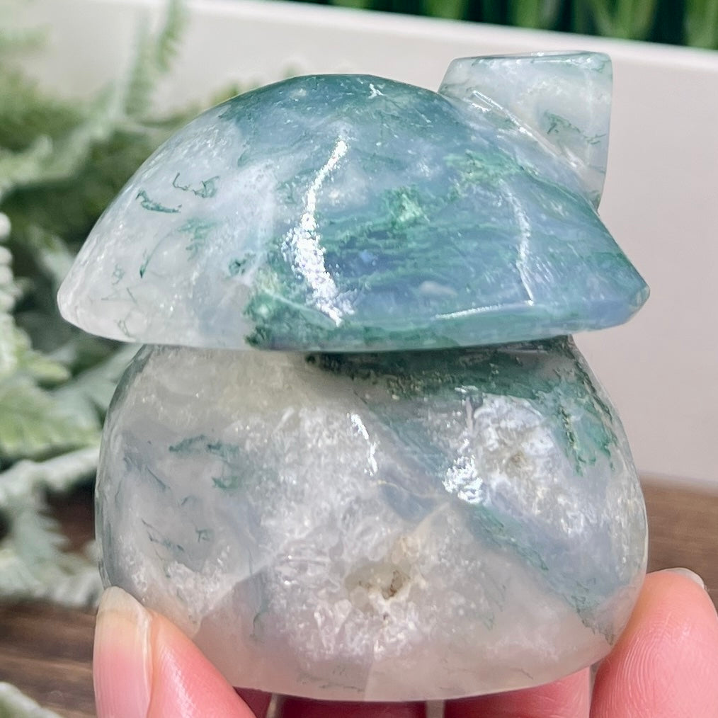 Moss Agate Mushroom House Healing Crystal Carving 312g