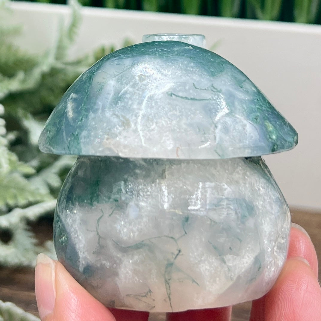 Moss Agate Mushroom House Healing Crystal Carving 312g