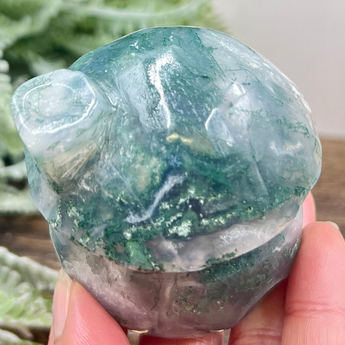 Moss Agate Mushroom House Healing Crystal Carving 312g