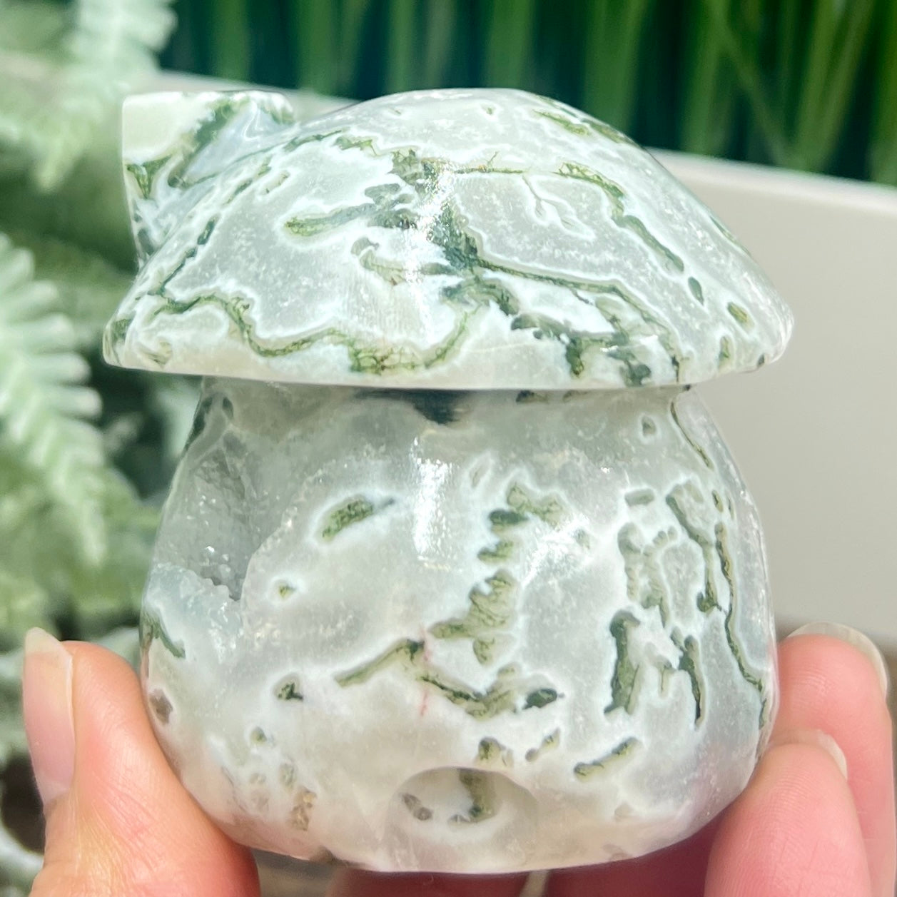 Tree Agate Mushroom House Healing Crystal Carving 308g