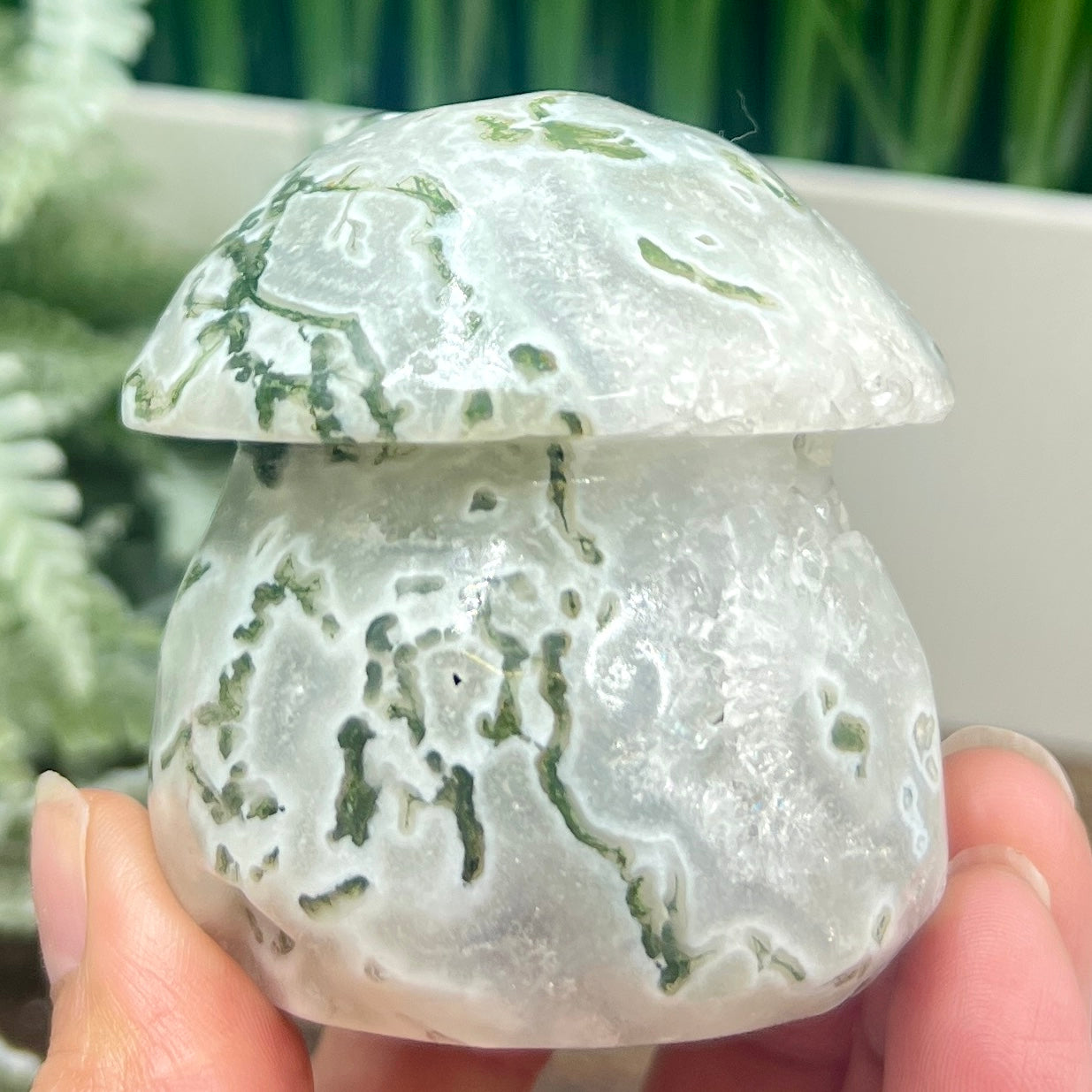 Tree Agate Mushroom House Healing Crystal Carving 308g