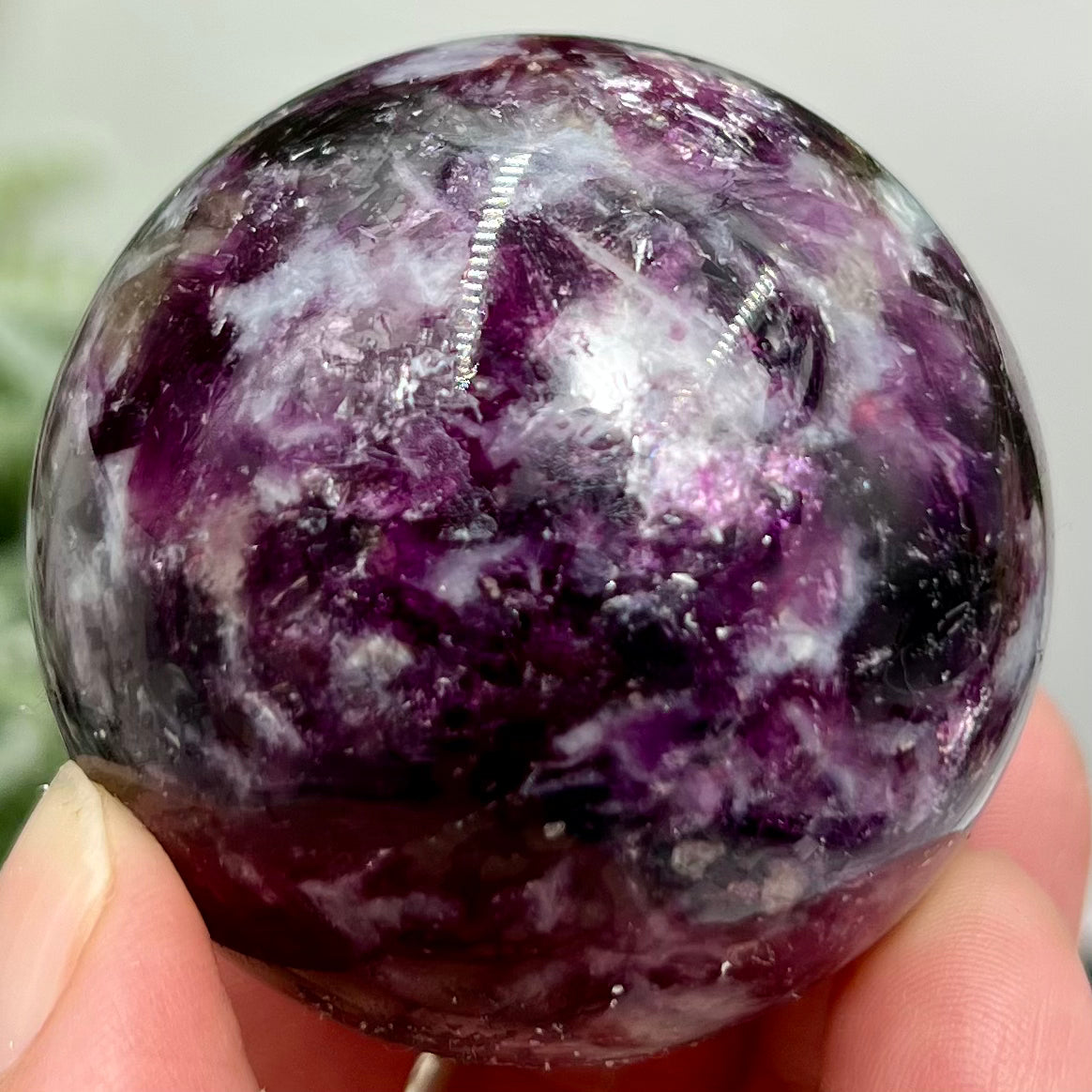 Purple Mica Lithium Lepidolite Sphere High Grade Crystal Ball 178g 50mm