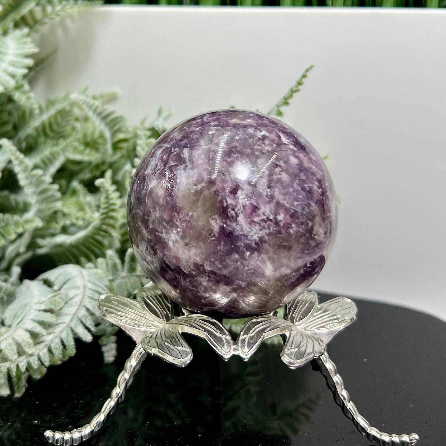 Purple Mica Lepidolite with Smoky Quartz Sphere Crystal Ball 318g 61mm