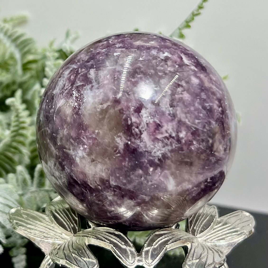 Purple Mica Lepidolite with Smoky Quartz Sphere Crystal Ball 318g 61mm