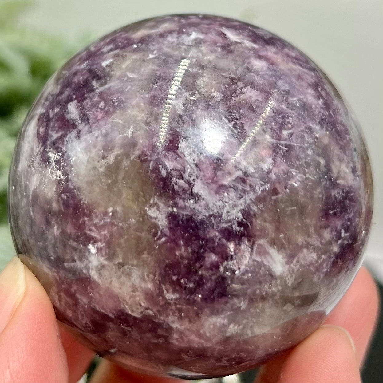 Purple Mica Lepidolite with Smoky Quartz Sphere Crystal Ball 318g 61mm