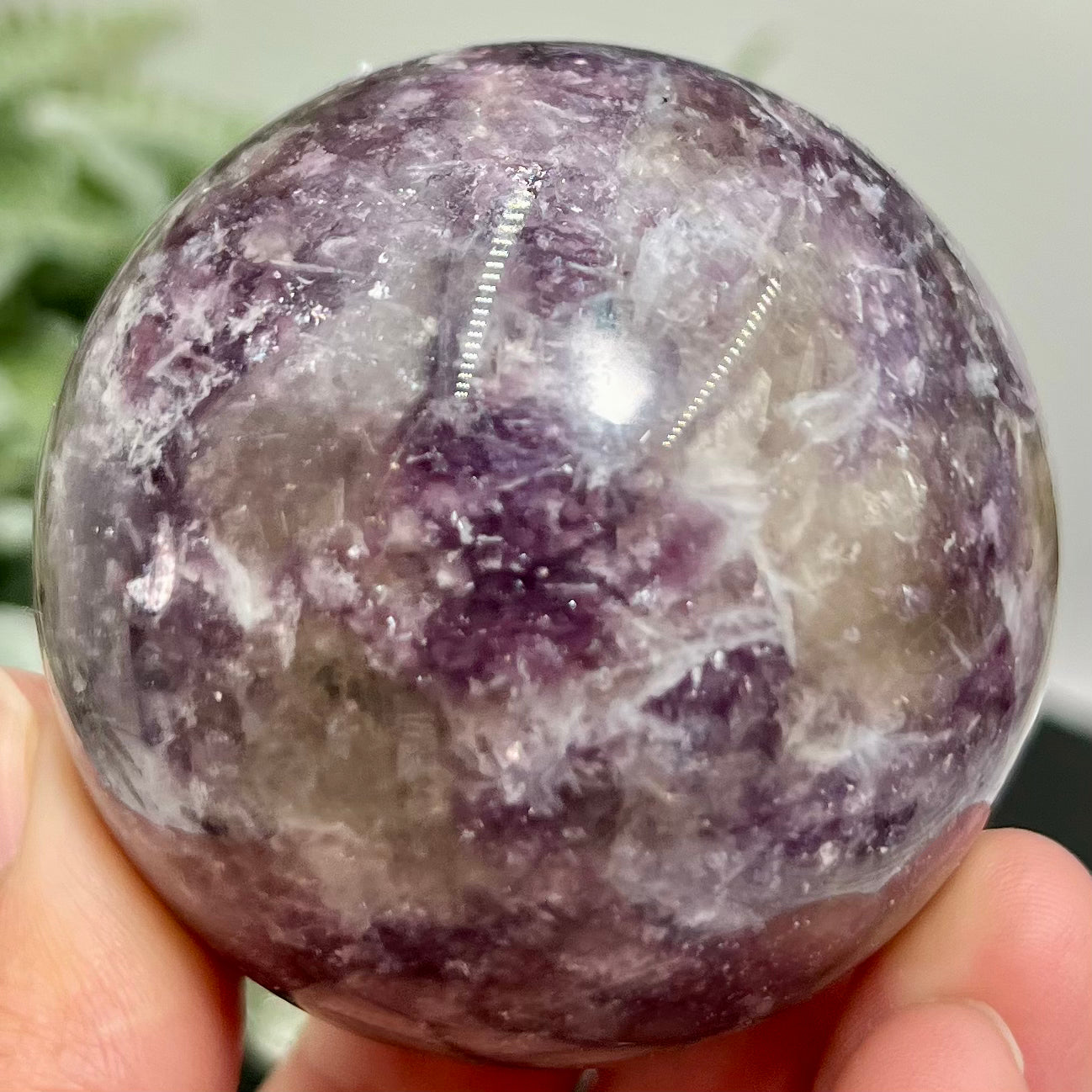 Purple Mica Lepidolite with Smoky Quartz Sphere Crystal Ball 318g 61mm