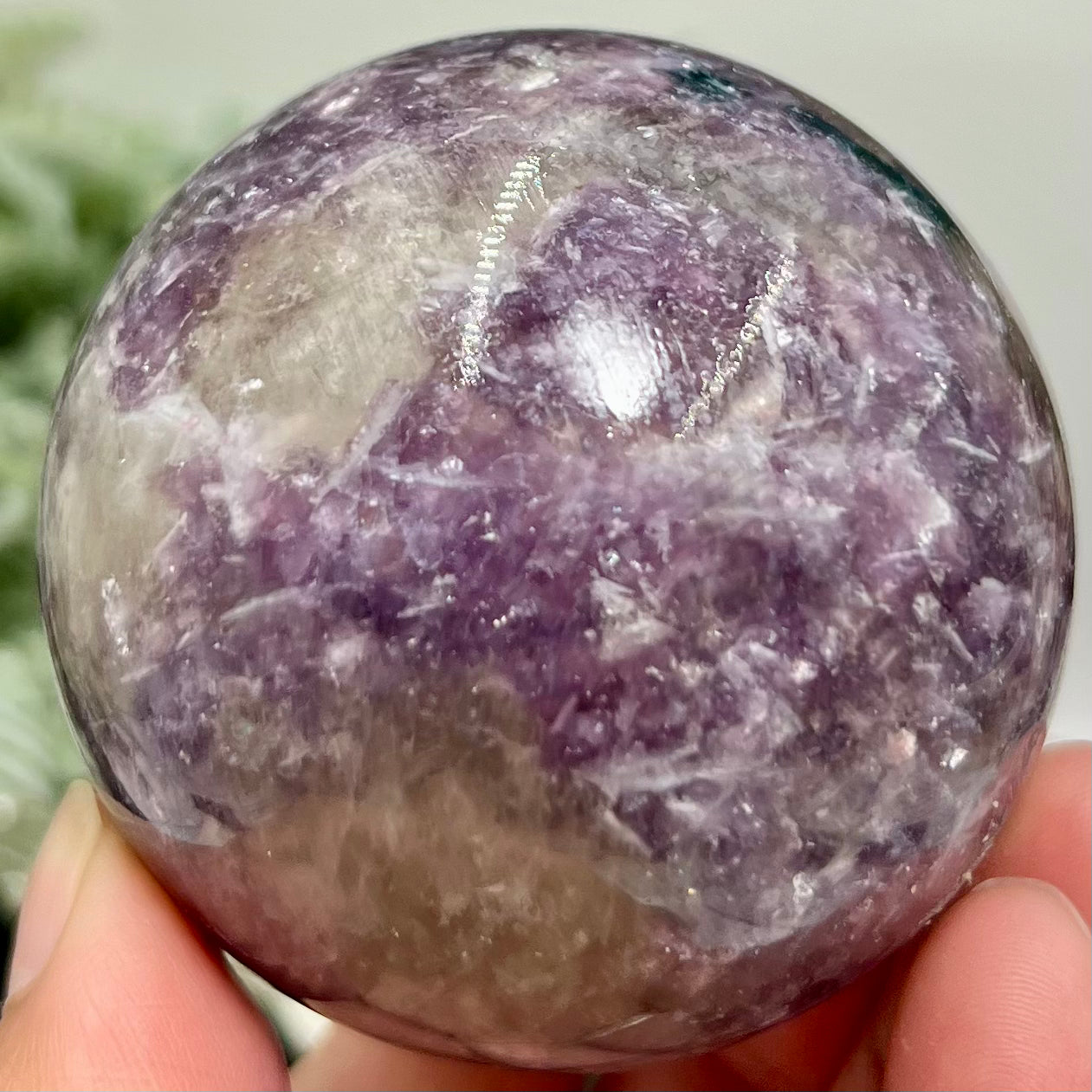 Purple Mica Lepidolite with Smoky Quartz Sphere Crystal Ball 318g 61mm