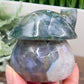 Moss Agate Mushroom House Healing Crystal Carving 310g