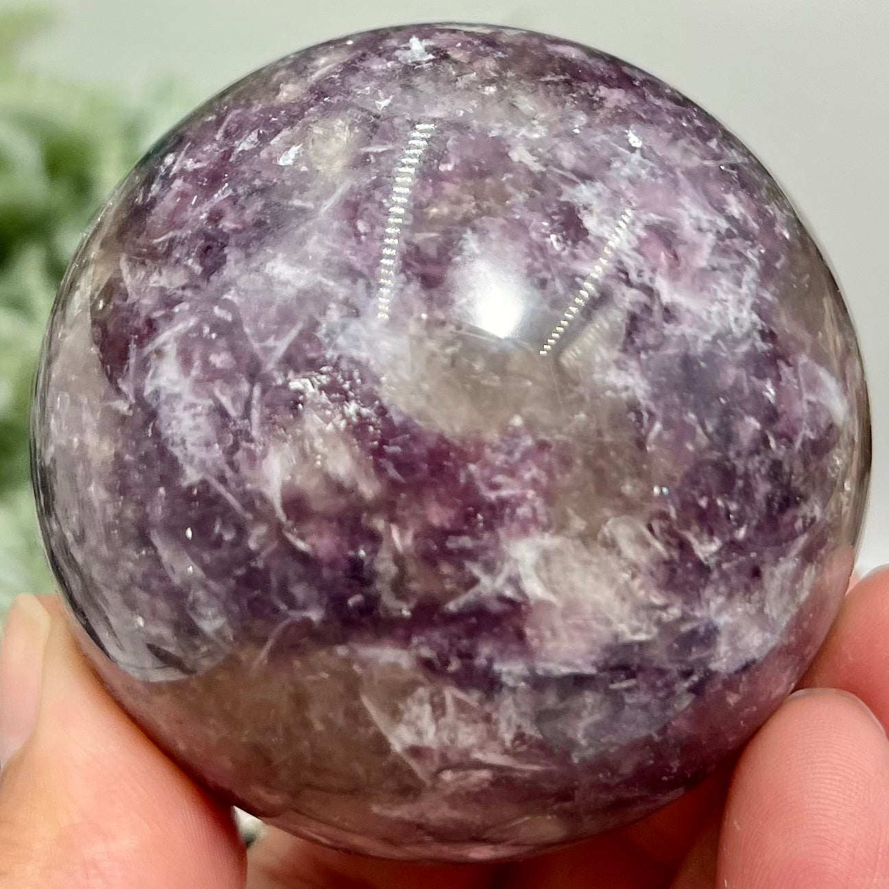 Purple Mica Lepidolite with Smoky Quartz Sphere Crystal Ball 318g 61mm