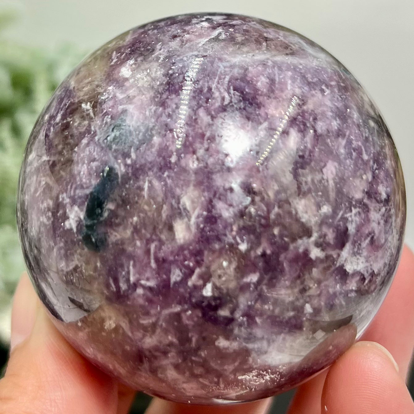 Purple Mica Lepidolite with Smoky Quartz Sphere Crystal Ball 318g 61mm