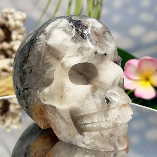 Mosaic Chalcedony Quartz Rare Skull Healing Crystal Carving 1037g