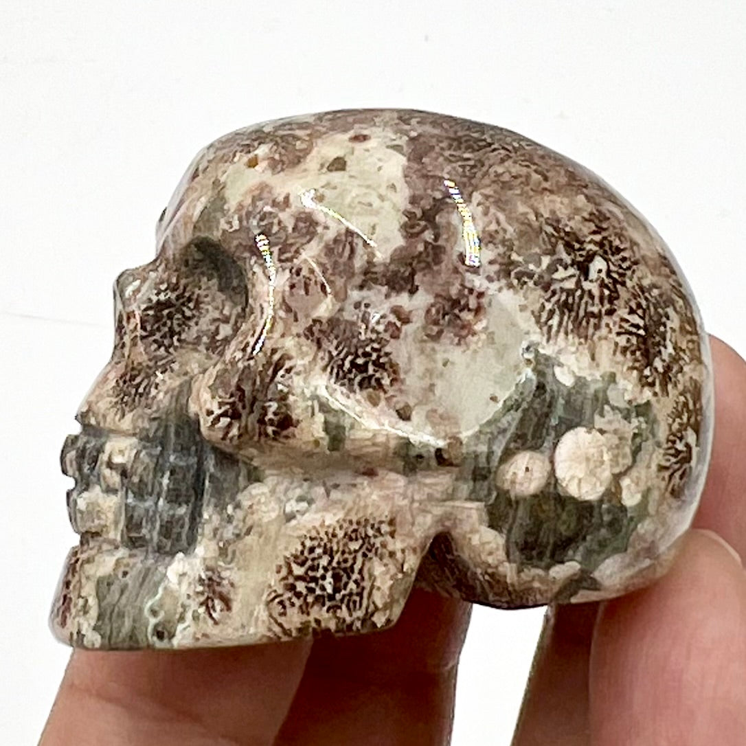 Russian Flower Cherry Blossom Jasper Skull 2 Inches Hand Carved Crystal Carving