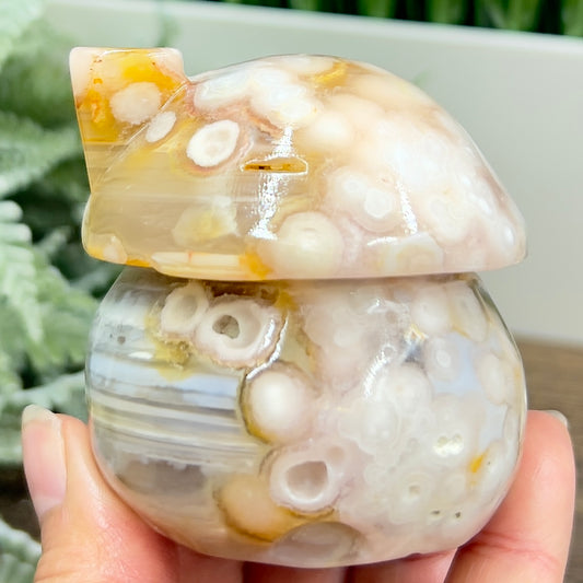 Flower Agate Mushroom House Healing Crystal Carving 340g