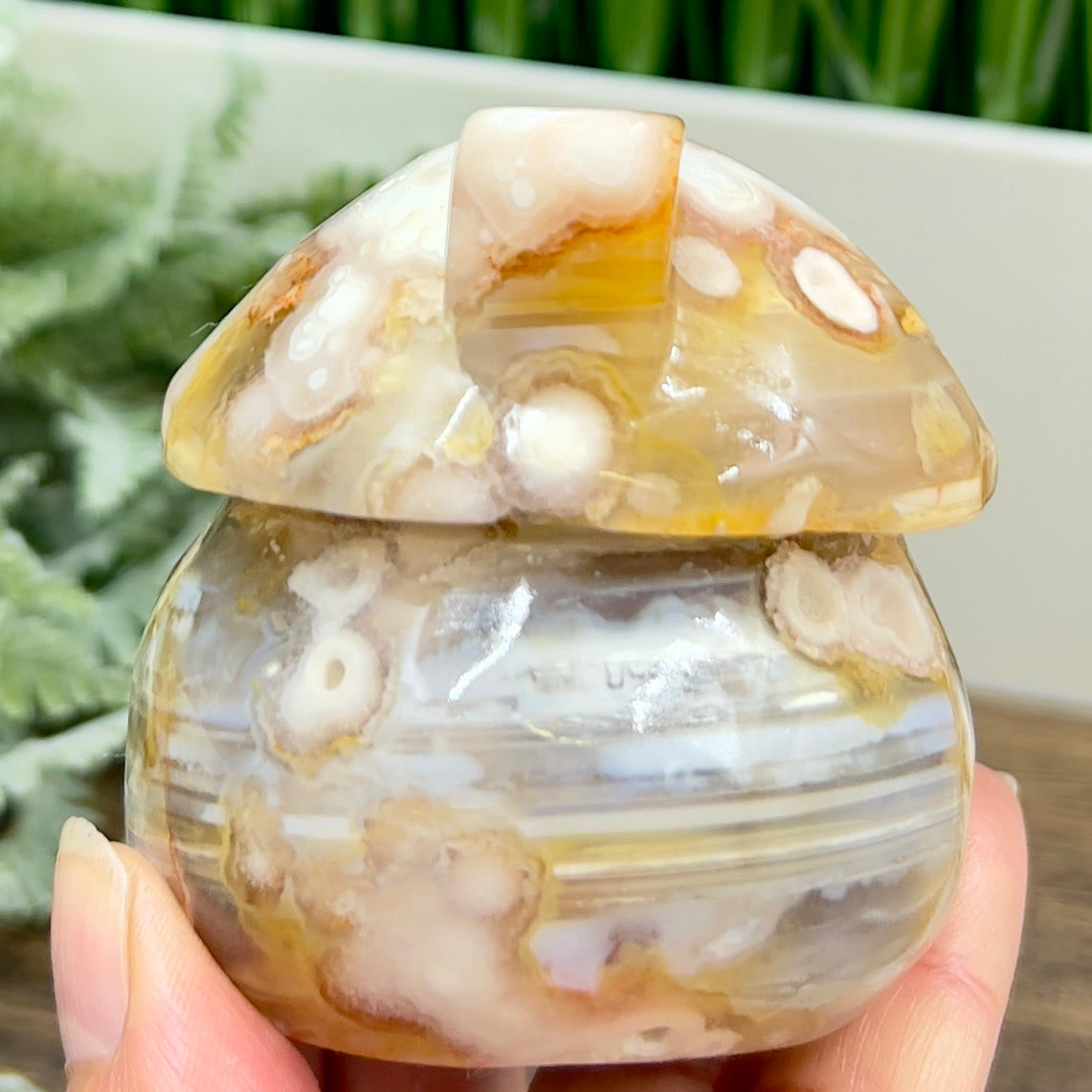 Flower Agate Mushroom House Healing Crystal Carving 340g