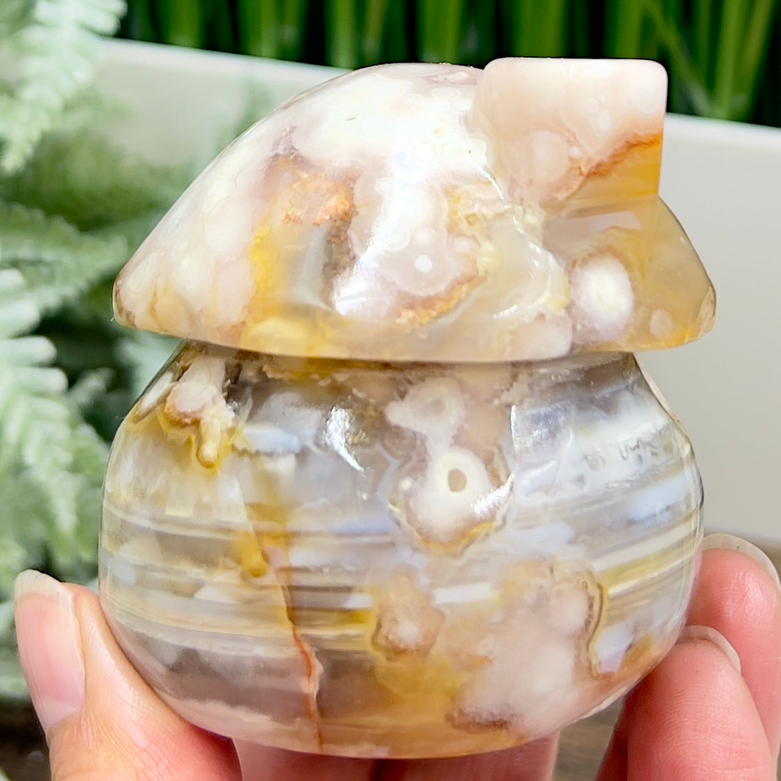 Flower Agate Mushroom House Healing Crystal Carving 340g