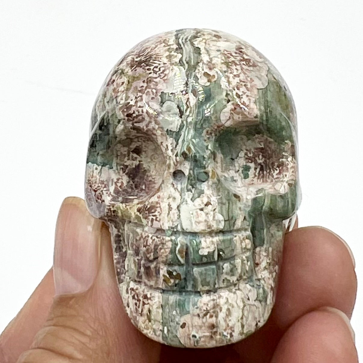 Russian Flower Cherry Blossom Jasper Skull 2 Inches Hand Carved Crystal Carving