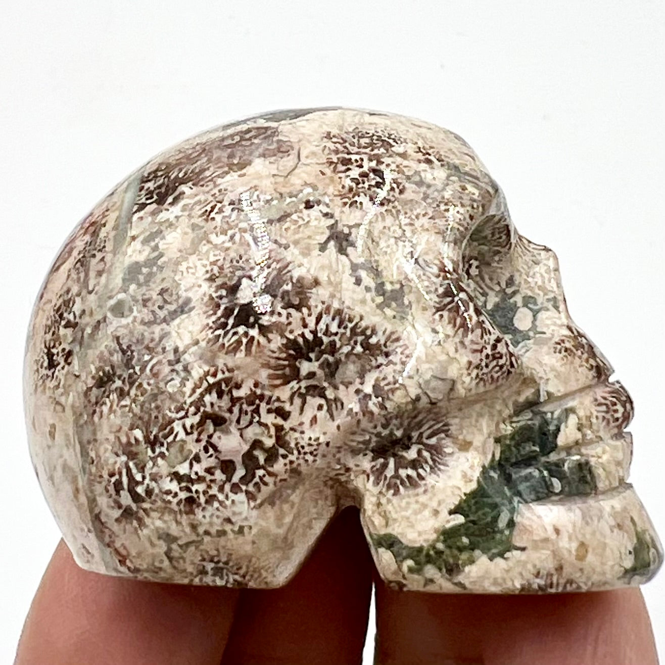 Russian Flower Cherry Blossom Jasper Skull 2 Inches Hand Carved Crystal Carving