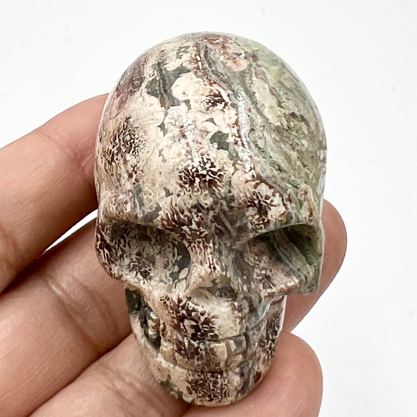 Russian Flower Cherry Blossom Jasper Skull 2 Inches Hand Carved Crystal Carving