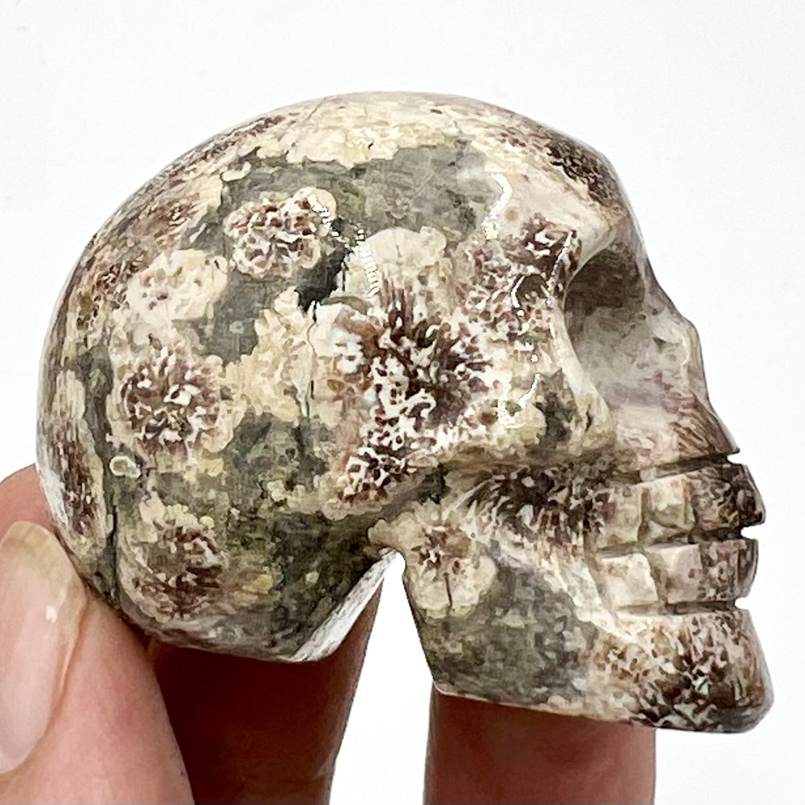 Russian Flower Cherry Blossom Jasper Skull 2 Inches Hand Carved Crystal Carving