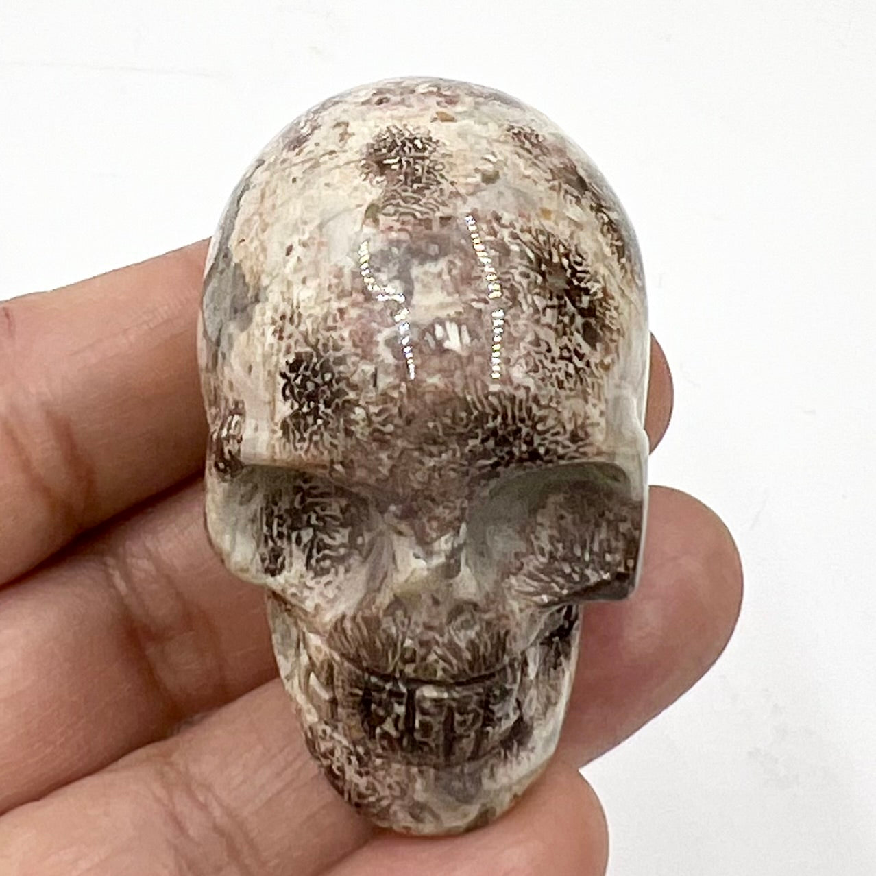 Russian Flower Cherry Blossom Jasper Skull 2 Inches Hand Carved Crystal Carving