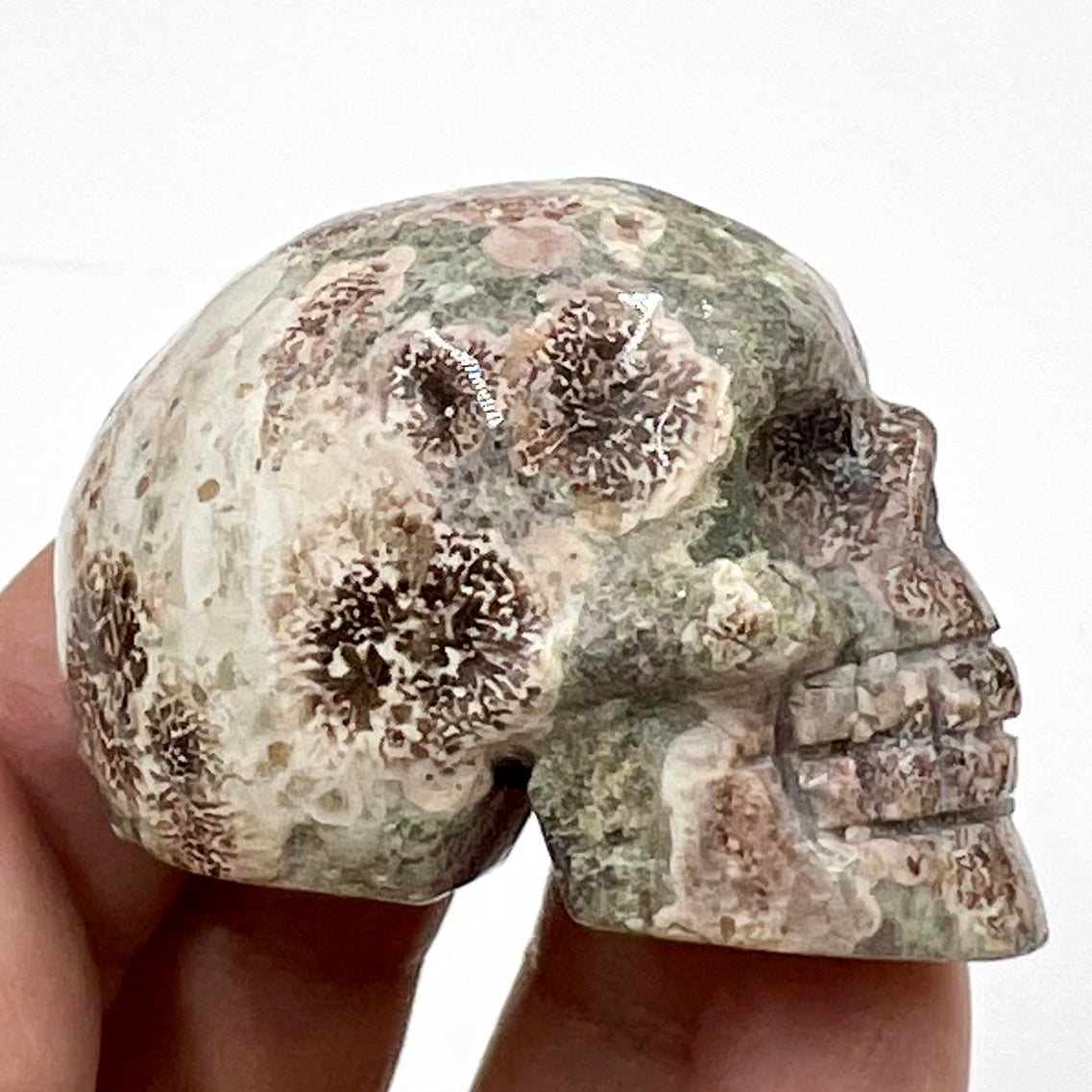 Russian Flower Cherry Blossom Jasper Skull 2 Inches Hand Carved Crystal Carving