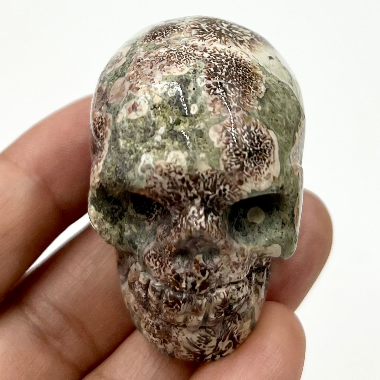 Russian Flower Cherry Blossom Jasper Skull 2 Inches Hand Carved Crystal Carving