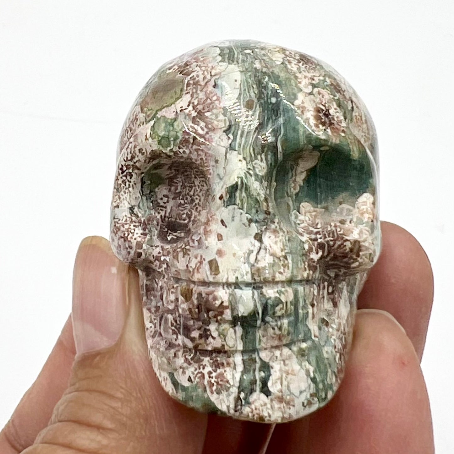 Russian Flower Cherry Blossom Jasper Skull 2 Inches Hand Carved Crystal Carving