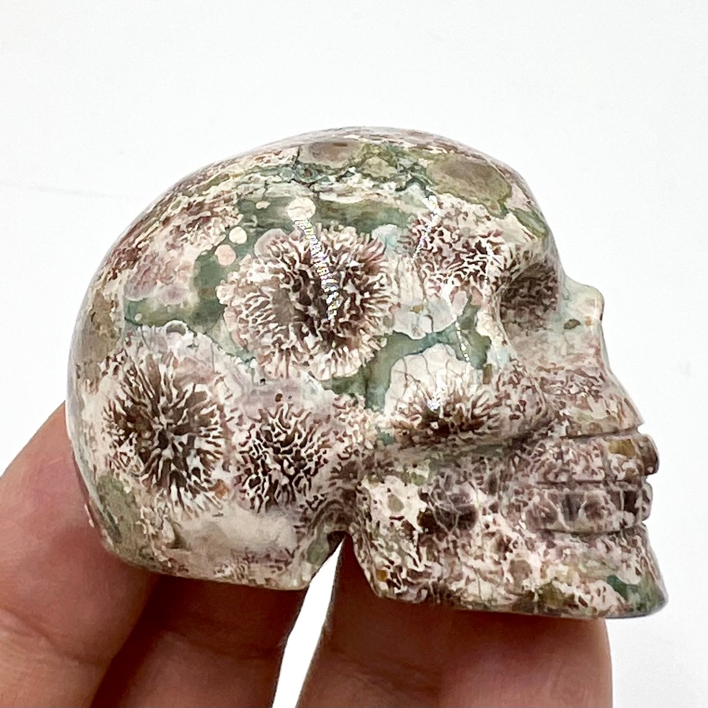 Russian Flower Cherry Blossom Jasper Skull 2 Inches Hand Carved Crystal Carving