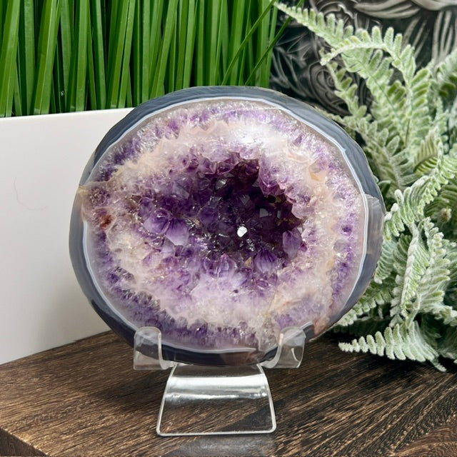 Amethyst Geode Cluster Bowl with Stand Healing Natural Crystal 712g