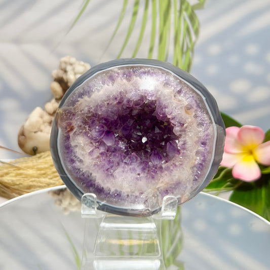 Amethyst Geode Cluster Bowl with Stand Healing Natural Crystal 712g