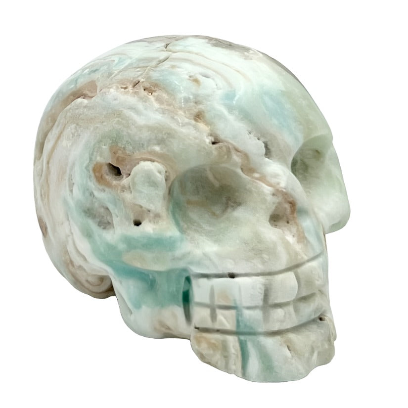 Blue Aragonite Skull 2 Inches Rare Hand Carved Crystal Carving