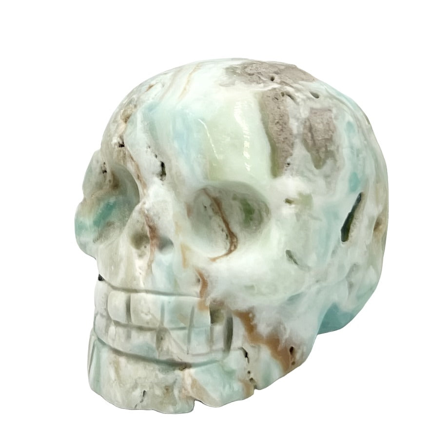 Blue Aragonite Skull 2 Inches Rare Hand Carved Crystal Carving