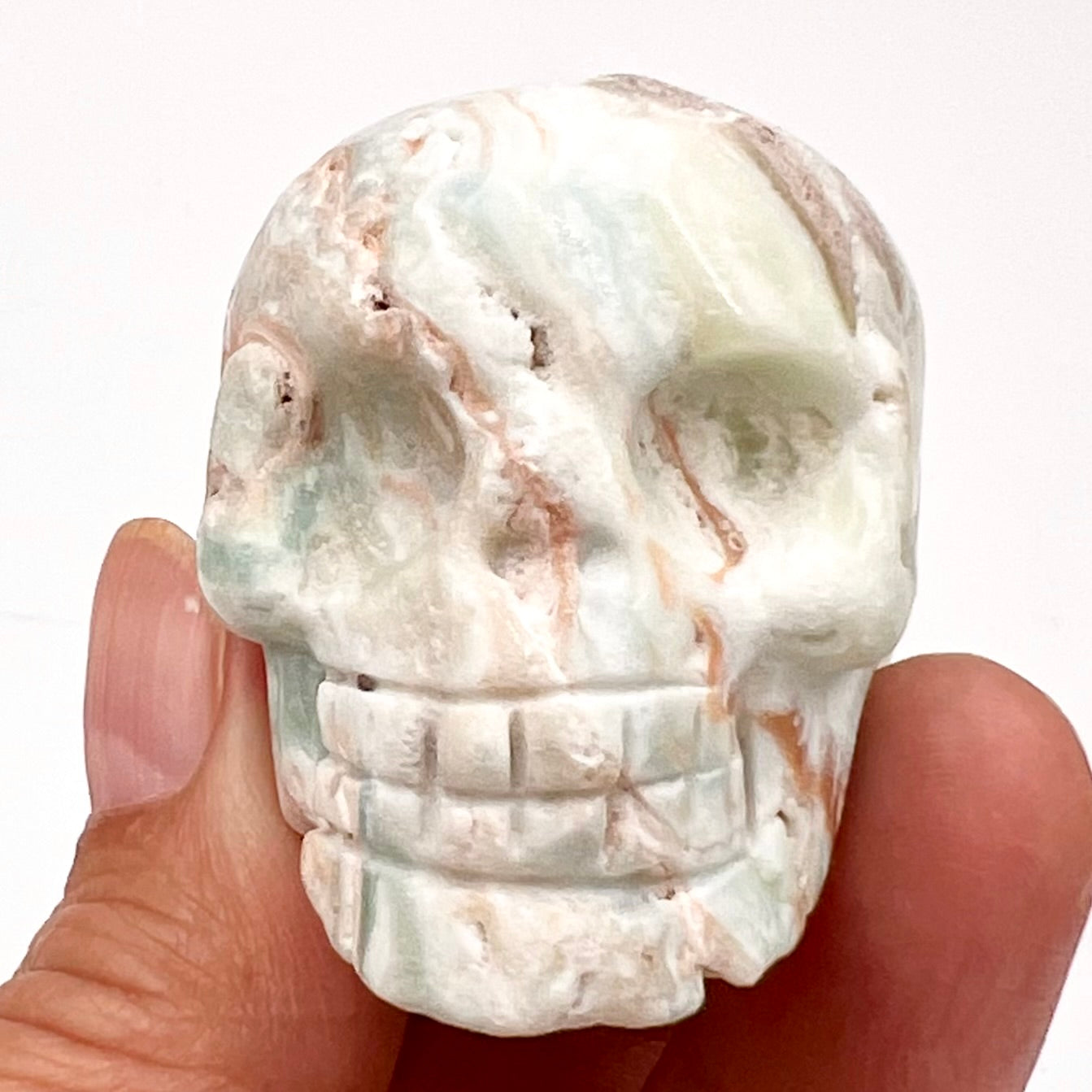 Blue Aragonite Skull 2 Inches Rare Hand Carved Crystal Carving