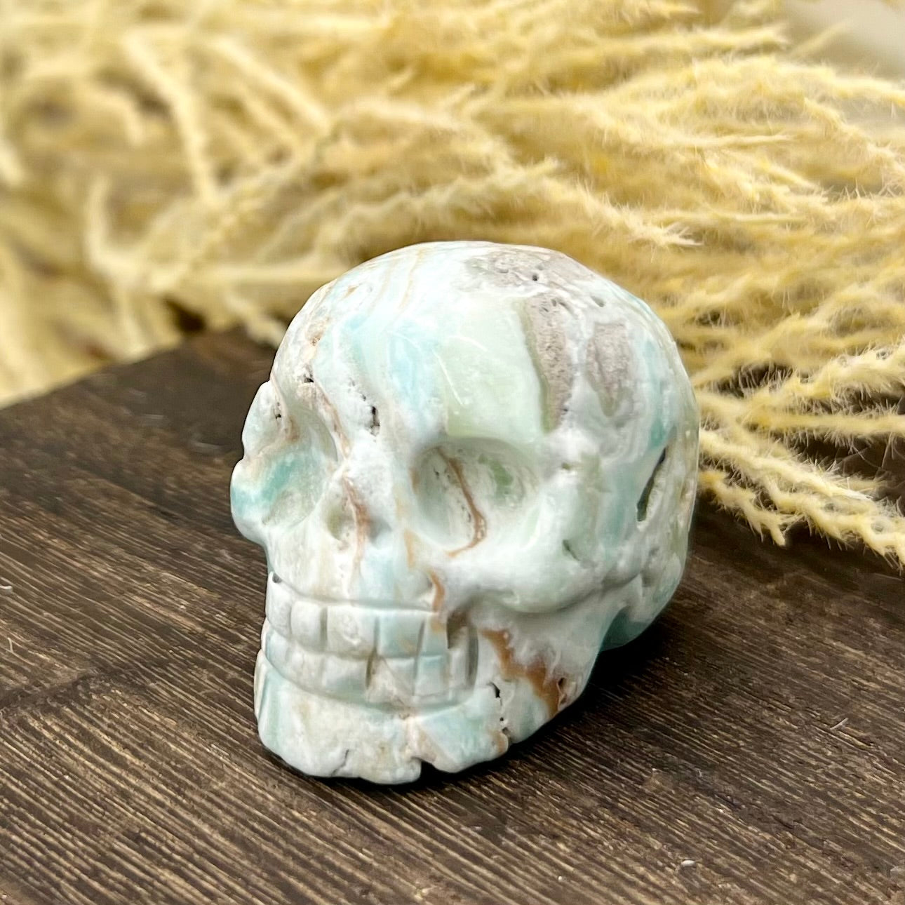 Blue Aragonite Skull 2 Inches Rare Hand Carved Crystal Carving